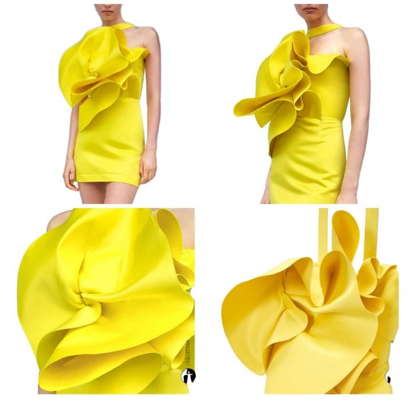 ZARA VOLUMINOUS MINI DRESS LIMITED EDITION SS22 NEON YELLOW | 3341/662 - Picture 2 of 3